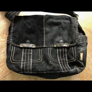 Fossil Black Corduroy Messenger Crossbody Bag